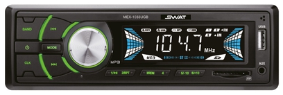 SWAT MEX-1033UBG Автмагнитола 1din, MP3, USB, SD, 2RCA зеленые кнопки